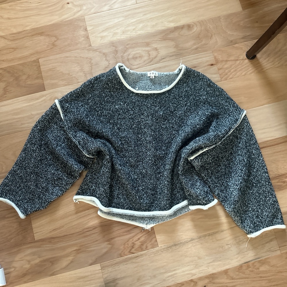 POL Grey Chunky Cropped Dolman Sleeve Sweater